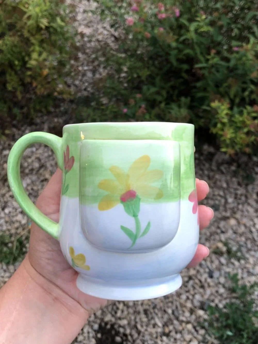 Vintage Floral Coffee Mug Hand Painted Ceramic Tea Bag Holder Cup Cottagecore